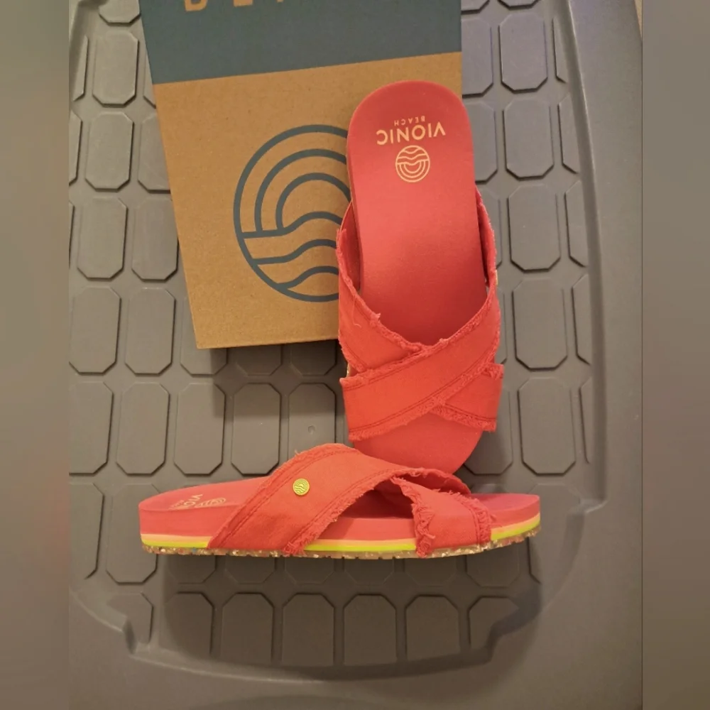 VIONIC beach SANDALS poppy CANVAS brand new in original box ๐ค๐ค๐ค - Picture 5 of 7